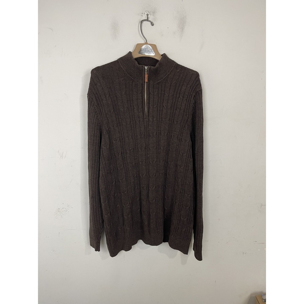 Tommy Bahama Mens Sweater XXL Chocolate Brown Cable Knit 1/4 Zip Pullover